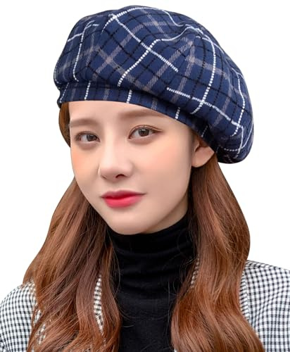 FEOYA Damen Baskenmütze Winter Barett Mütze Elegant Schirmmütze Flache Mütze mit Visor Stil B-Navy