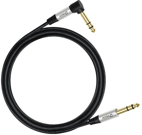 DTECH 5ft Electric Guitar Cable TRS 1/4 Instrument Cord Aux Right Angle Balanced Stereo Jack Quarter Inch 6.35mm for DJ Speaker Amplifier Bass Studio Audio Monitor Mixer