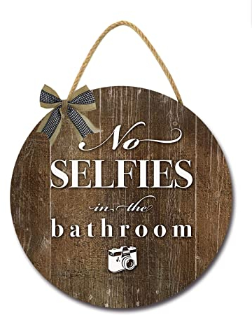 No Selfies Haustürschild, lustige Kränze zum Aufhängen, Holzschild, Dekoration, rund, rustikal, Holz, Bauernhaus, Veranda, Dekor für Zuhause, Haustür, 28,9 x 27,9 cm