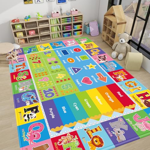 AKUNRUG Baby Play Mat, Super Soft Playmat Baby Crawling Mat Foldable Non-Slip Baby Floor Mat for Toddlers, Thick Educational Play Floor Mat with Alphabets and Animals (A, 150 x 100cm)