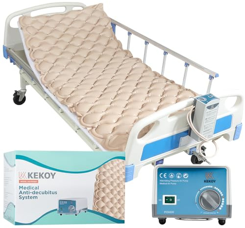 Kekoy Alternating Air Pressure Mattress Pad, Bed Sore Prevention, Hospital Topper for Bedridden Patients, 130 Air Cells, Adjustable Whisper Quiet Pump, Waterproof Cover, Inflated 75x35 – Beige