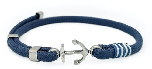 Aloha Pulsera náutica con ancla, idea de regalo para hombre y mujer, cordón azul ajustable de acero, Talla única, Acero inoxidable