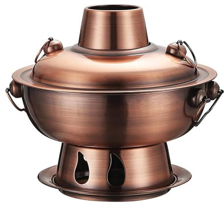 Chinesischer Kupfer-Hot Pot, Hot Pot for den Außenbereich mit Deckel, alter Peking-Hotpot aus Kupfer mit Holzkohle, geteiltes Design, leicht zu reinigendes Kupferkochgeschirr, for Küche, Catering, Par