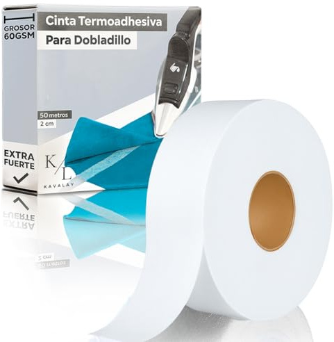 Cinta Termoadhesiva para Dobladillos 50 Metros x 20mm. Reparación de Dobladillo sin Coser. Ideal para Cortinas, Pantalones, Vestidos, Vaqueros. Cinta Dobladillo Plancha, Fijación duradera.