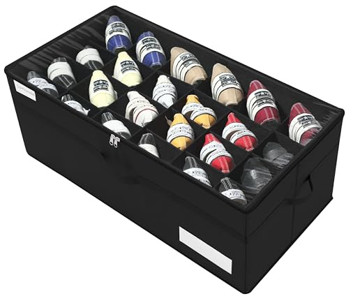 Organizer Scarpe per Armadio, Adatto a 24 Paia, Contenitori Pieghevole per Scarpiera Scatole, Porta Scarpe Trasparenti con Supporto Inferiore, Portascarpe Organizzatore con Manici Rinforzati, Nero