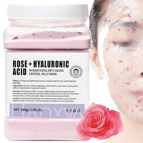 650g Moisturizing Jelly Face Mask Powder for Smooth & Hydrated Skin- Peel Off Formula Ideal for Home & Spa Care with Repairing Properties (Rose Hyaluronic Acid)