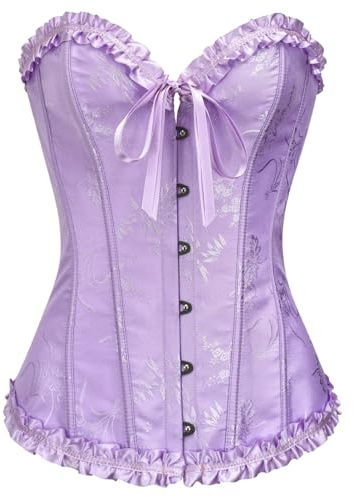Kelvry - Corsetto da Donna, Stile Sexy, Gotico, in Raso e Pizzo, Snellente, per Ventre Piatto, Taglia Grande, Viola-3., S