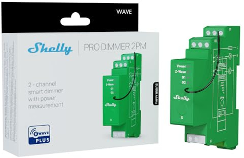 Shelly Wave Pro Dimmer 2PM - Dimmer Smart Z-Wave a 2 Canali con Misurazione dei Consumi, 200 W per Canale, Domotica, Montaggio su Guida DIN, Hub Z-wave Richiesto, SmartStart
