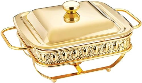 GUHPZA 1.8L Buffet Servers E Scaldavivande Set Buffet Chafing Dish con Vassoio in Vetro per Buffet Matrimoni, Feste, Banchetti, Eventi di Catering,Gold-1.8L