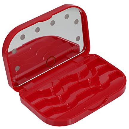Healeved Led Wimpern Aufbewahrungsbox Rot Mit Spiegel Beleuchtung Tragbar Wimpernetui Organizer Für Falsche Wimpern