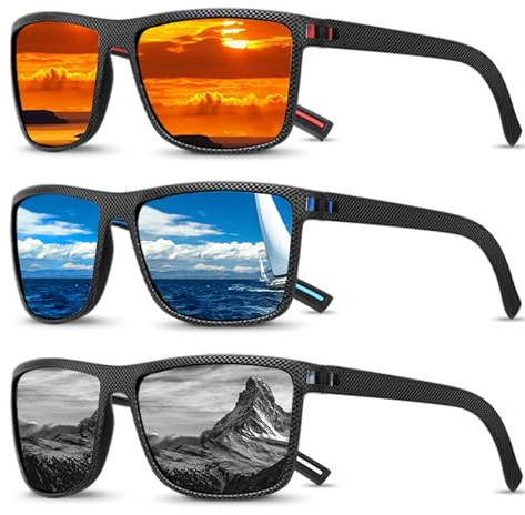 ZXTGBQ 3 Pièces Lunette de Soleil, Lunettes de Soleil Homme Polarisées, Cadres Vintage, Classiques, éLéGants, Objectifs Haute DéFinition, Conduite, Cyclisme, Pêche, Rétro, Protection UV