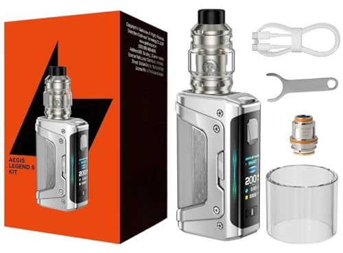 For Geekvape Aegis Legend 5 Kit 200 W Mod (Plata Escarcha) 5,5 ML Tanque Z Sub Ohm 2021 Atomizador Bobina Z0.15 XM/Z0.4 XM Vape Baterías duales 18650 [Baterías excluidas] Original - No Nicotine