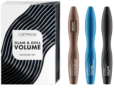CATRICE Glam & Doll Volume Mascara Set 01 wasserfest vegan curl 10ml | Wimperntusche 2x Wasserfest in Schwarz & Braun & 1x Schwarz, Silikon-Bürste, ohne Verklumpen, Make-up Vegan, 3x 10 ml