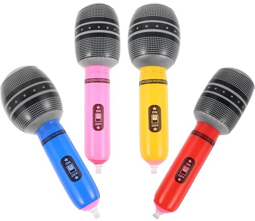 ABOOFAN Lot de 4 Microphones Gonflables Accessoires Photo Amusants PVC pour Fête Musicale Microphone Réaliste Accessoires de Fête Gonflables