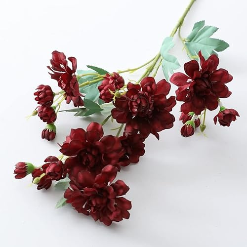 HTTGDGDH Flores Artificiales De Dalia De 5 Puntas, Peonías, Flores Artificiales De Seda para Boda, Arreglos Florales para El Hogar.（Wine Red-63Cm）