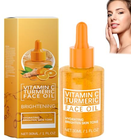 Siero di curcuma e vitamina C, siero sbiancante viso con olio di curcuma per un tono uniforme della pelle, siero sbiancante vitamina C per donne, riduce le linee sottili, bilancia il tono della pelle