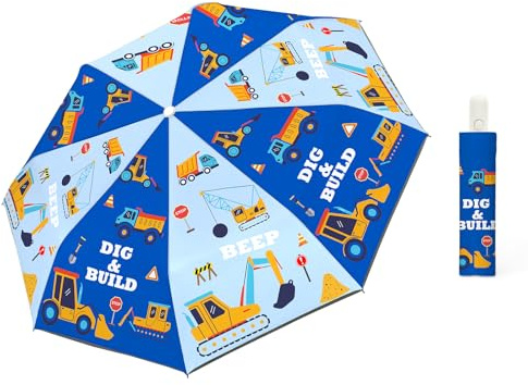 Ombrello Pieghevole Bambino Automatico,Ombrello Antivento Anti-UV con Strisce Riflettenti 360°,Leggero Compatto Ombrelli Anti-Riciclaggio Sicuro per Bebè, Ragazze e Ragazzi,Veicolo ingegneristico