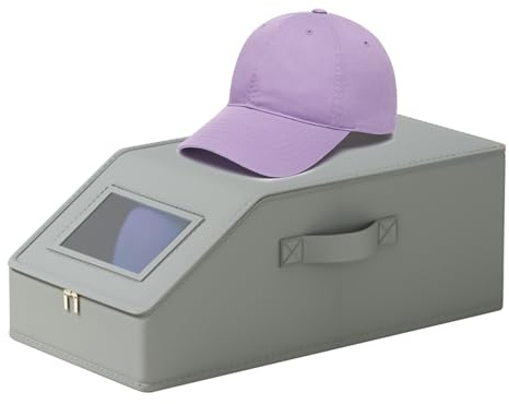 Ungtyb Caja organizadora de sombrero, contenedor de almacenamiento de tapa, soporte de pantalla apilable, estructura de ahorro de espacio de tapa transparente para armario, dormitorio, vestuario, uso