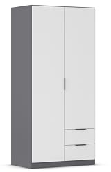 Rauch Möbel LAGOA, Kleiderschrank, Farbe Weiß/Grau metallic, Breite 91 cm | Schrank, Mehrzweckschrank, 2-türig, 2 Schubladen, Zubehör Basic, für Schlafzimmer, Kinderzimmer, Babyzimmer, Garderobe