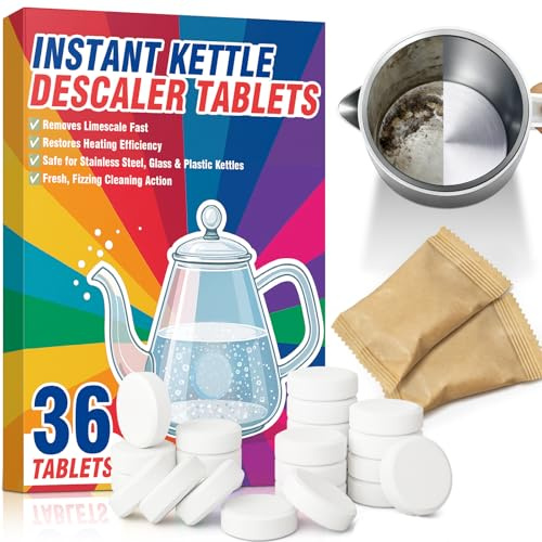 Kettle Descaler Tablets, 36 Pack Powerful Limescale Remover for Kettle, Descaling Tablets Remove Limescale for Stainless Steel, Glass and Plastic Kettles, Easy-to-Use Kettle Cleaner, 1 Year Supply