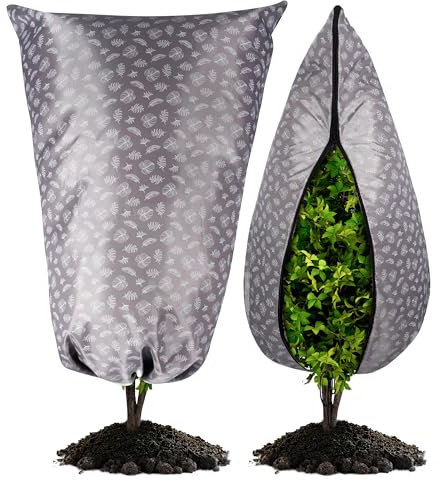 DOUBFIVSY 2 Pezzi Cappuccio Protezione Piante, 120x80cm 80g/m² Telo Antigelo Per Piante, Riutilizzabile Protezione Invernale per Piante con Coulisse, Cerniera, Tessuto Oxford Copertura Antigelo Piante