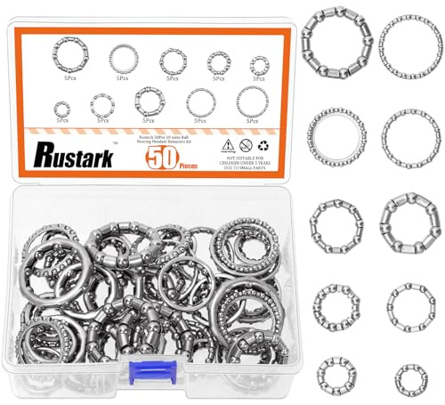 Rustark 50Pcs 10 Sizes Bike Ball Bearing Headset Retainer Assortment Kit Crank Caged Wheels Bicycle Ball Bearings Balls Bike Crank Bottom Bracket Bearings for Road Bicycle Repair