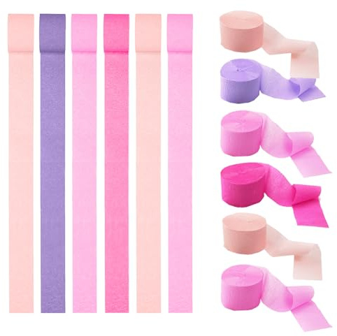 Ovanda Karneval Deko, Rosa Krepppapier, 6 Rolls Krepppapier Regenbogen, Kreppbänder Rosa für Geburtstag Hochzeits Partydekorationen, Kreppband Bunt, Streamer Karneval, Mädchen Kindergeburtstag Deko