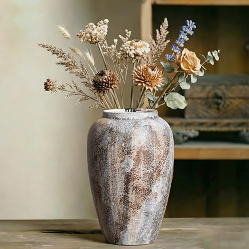 Hengqiyuan Grande Vaso Da Terra Vaso In Ceramica Fatto A Mano Vasi Moderni In Terracotta Multifunzionale Stile Vintage In Terracotta Composizione Floreale Secca per Cucina Libreria,18 * 30cm