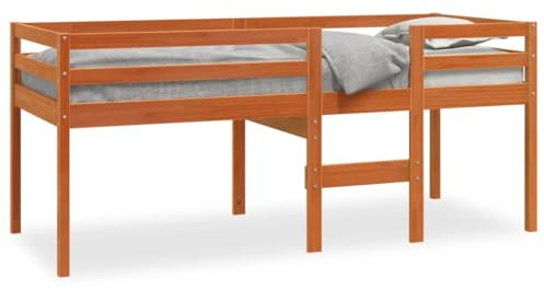 HFXHIJXQ Letto a soppalco marrone cerato, 90 x 190 cm, in legno massello di pino massiccio, design moderno, robusto, con spazio e scaletta per piccoli spazi, camera da letto