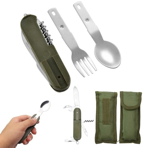 KINHARD 2 Pièces Couvert Transportable, 3-en-1 Vaisselle Pique Nique | Couvert de Voyage Pliable, Avec Sac De Rangement, adapté pour le Camping et La Randonnée
