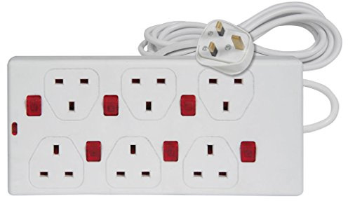 mercury 429.794UK 2 m 6 Gang Neon Switched Extension Lead - White