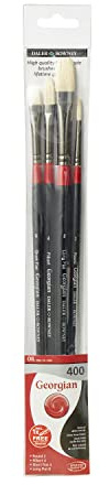 Daler Rowney Georgisches Öl-Pinsel-Set mit langem Griff, natürliche Schweineborsten, 4 verschiedene Pinsel, ideal für professionelle Künstler