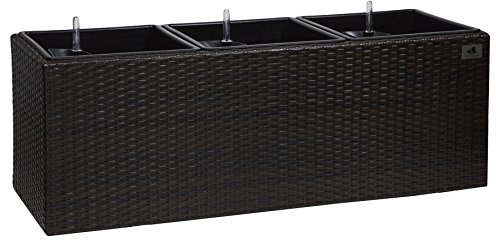 GARTENFREUDE Pflanzkübel Pflanzgefäße Blumenkübel Blumentopf für Blumen etc. Polyratten 102 x 36 x 36 cm, inkl. Kunststoffeinsatz mit Bewässerungssystem, wetterfest, bicolour braun