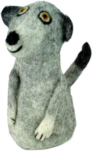 GURU SHOP Filz Eierwärmer, Handgemachte Filzdekoration aus Nepal, Filztier - Erdmännchen Grau, 15x7x7 cm