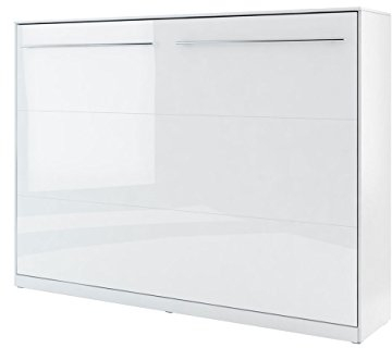Mirjan24 Schrankbett Concept Pro II Horizontal, Wandklappbett inkl. Lattenrost, Bettschrank, Wandbett, Schrank mit integriertem Klappbett, Funktionsbett (140x200 cm, Weiß/Weiß Hochglanz)