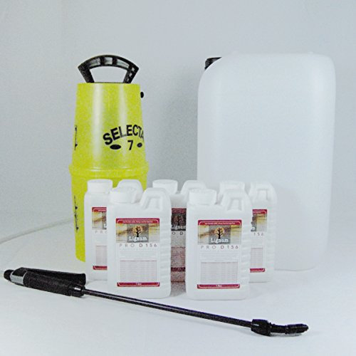 5 X 1L LIGNUM PRO D156 Concentrated Woodworm & Dry Rot Killer Wood Treatment (Each 1L Makes 25L) Spray KIT & 25L Mixing Drum