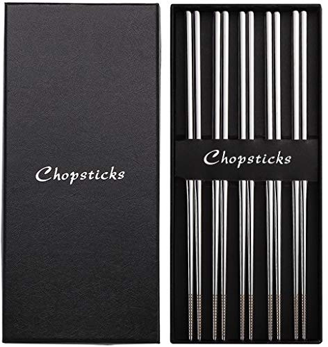Devico Chopsticks, Metal Chopsticks, 18/10 Stainless Steel Chopstick Set, Reusable, Dishwasher Safe (5 Pairs)
