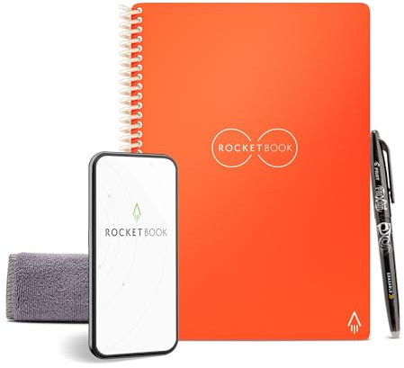 Rocketbook Reusable Digital Notebook - Smart Notepad A5 Orange Wirebound Note Book To Do List Pad, Dotted Paper with Frixion Erasable Pen and Wipe, Office Gadget with Rocketbook App Reduce Paper Waste
