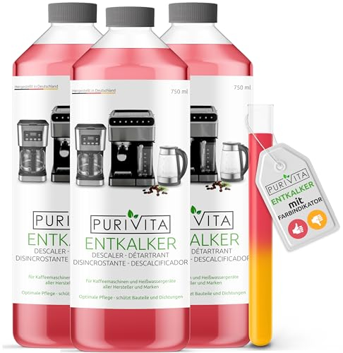 PURIVITA® Universal Entkalker Kaffeevollautomat [3x750ML] - Kaffeemaschinen Entkalker Flüssig - Flüssigentkalker Kaffeemaschine Reiniger - Kalkreiniger Kaffeevollautomaten - Für alle Kaffeeautomaten