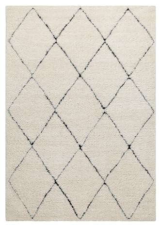 Wecon Home, Moderner Hochflor Teppich - Läufer im Berber Style für Wohnzimmer, Flur, Schlafzimmer Studio Two (200 x 290 cm, Creme beige)