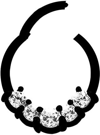 Piercing Ring Smooth Segment Clicker mit fünf Steinen in schwarz 1,2 x 7 mm