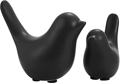 VORCOOL Juego de 2 figuras de pájaro de cerámica en color negro, diseño moderno de animales, esculturas artesanales para paisaje, jardín, hogar, oficina, escritorio, decoración
