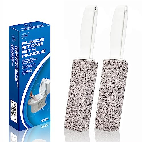 Pumice Stone Toilet Bowl Cleaning Scouring Pad&Stick with HandlePowerfully Cleans Away Limescale StainHard Water Rings Calcium BuildupIron and Rust. Remover for Tile Bathtub Kitchen Household 2 Pack