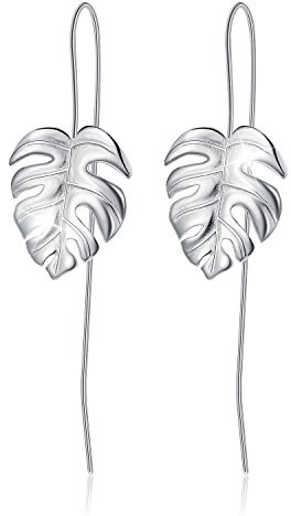 Christmas GiftsSpringlight S925 Sterling Silver Drop Earrings Monstera Leaves Dangle Earring Handmade Jewelry Personalised Gifts, Gifts for Women, Birthday Gifts for Her.(Silver)