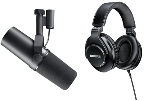 Shure SM7B Dynamisches Gesangsmikrofon für Broadcast, Podcast & Recording+Geschlossener Ohrhörer, abnehmbares Spiralkabel für Heim- und Studioaufnahmen - Gen 2 - Schwarz