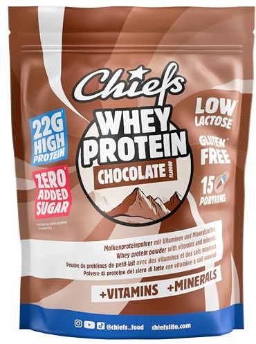 CHIEFS Whey Protein Pulver - super luxuriöses & creamy Protein Pulver mit extra BCAA, Vitaminen, Mineralstoffen - 22g Eiweiß pro Portion - Eiweißpulver mit Schokolade Geschmack, 450g