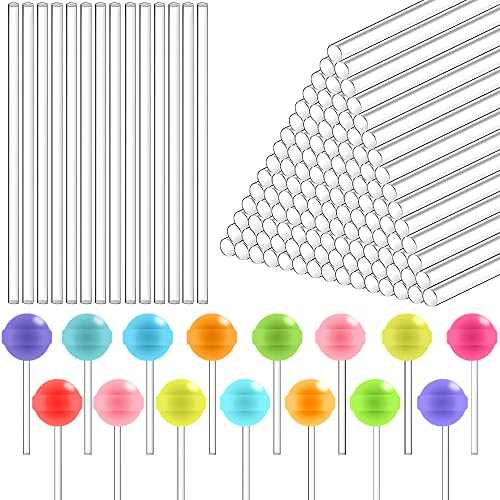 DOUSELLA 120PCS Palitos para Piruletas Acrílicos Lollipop Sticks Reutilizables Palos para Cake Pop Palillos para Caramelo Redondo Varilla Acrílica Transparentes para DIY Dulce Galleta Pastel Chocolate
