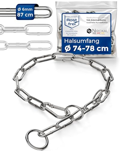 Hundekette Edelstahl Kombikette langgliedrig mit Karabiner & Zugstopp – 6 mm x 87 cm