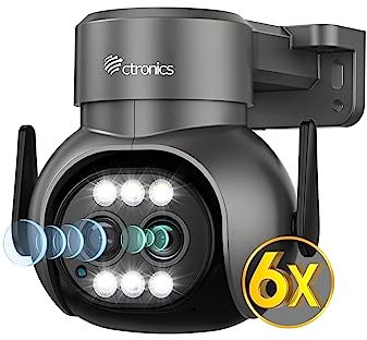 Ctronics 6X Zoom Híbrido Telecamera Wi-Fi Esterno con Tracciamento-Auto-Zoom, PTZ IP Videocamera Sorveglianza con Doppio Lente Rilevamento Umano Visione Notturna Colori Audio Bidirezionale (1, Grigio)