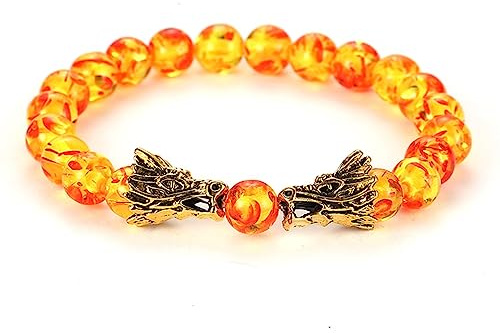 Epinki 8mm Bernstein Armband mit Anhänger Drachen für Damen & Herren, Elastische Armband - Geschenk für Männer aus echten Natursteinen, 19CM (Gelb)